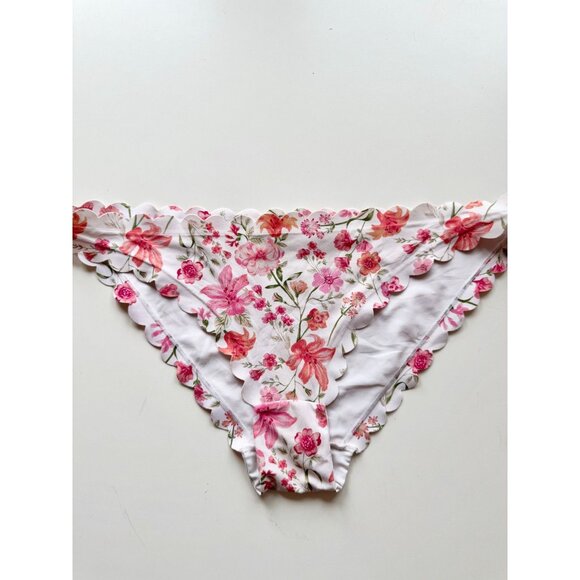 H&M White Pink Floral Scalloped 2pc Halter Bikini Set, Size 36D/10 - Picture 5 of 12